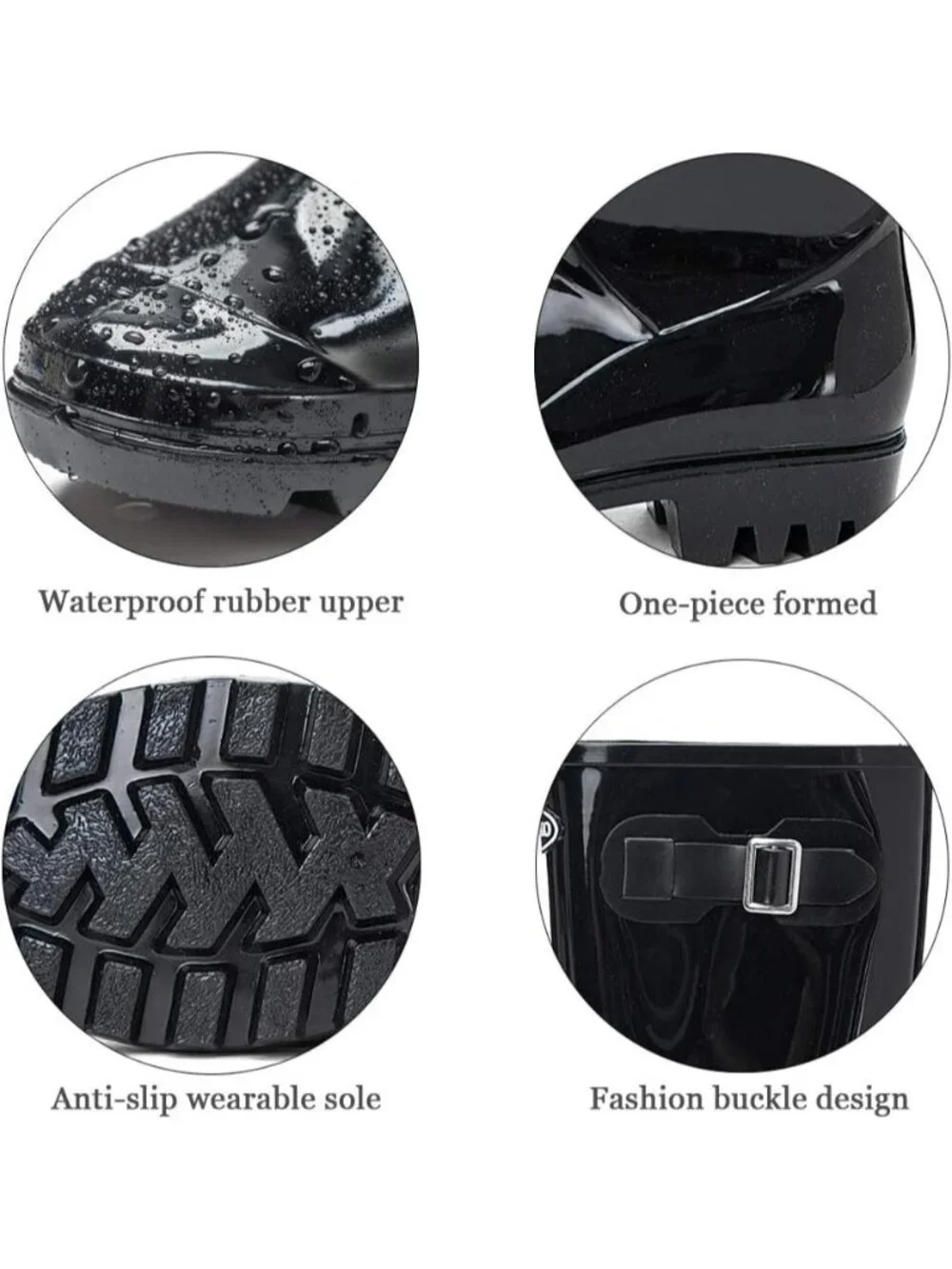 Women's Bright Black Tall Waterproof Rain Boots Rubber Wide Calf Garden Boots